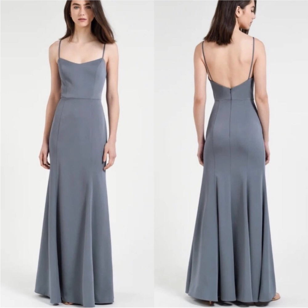 Jenny Yoo Slate Gray Spaghetti Strap Maxi Dress